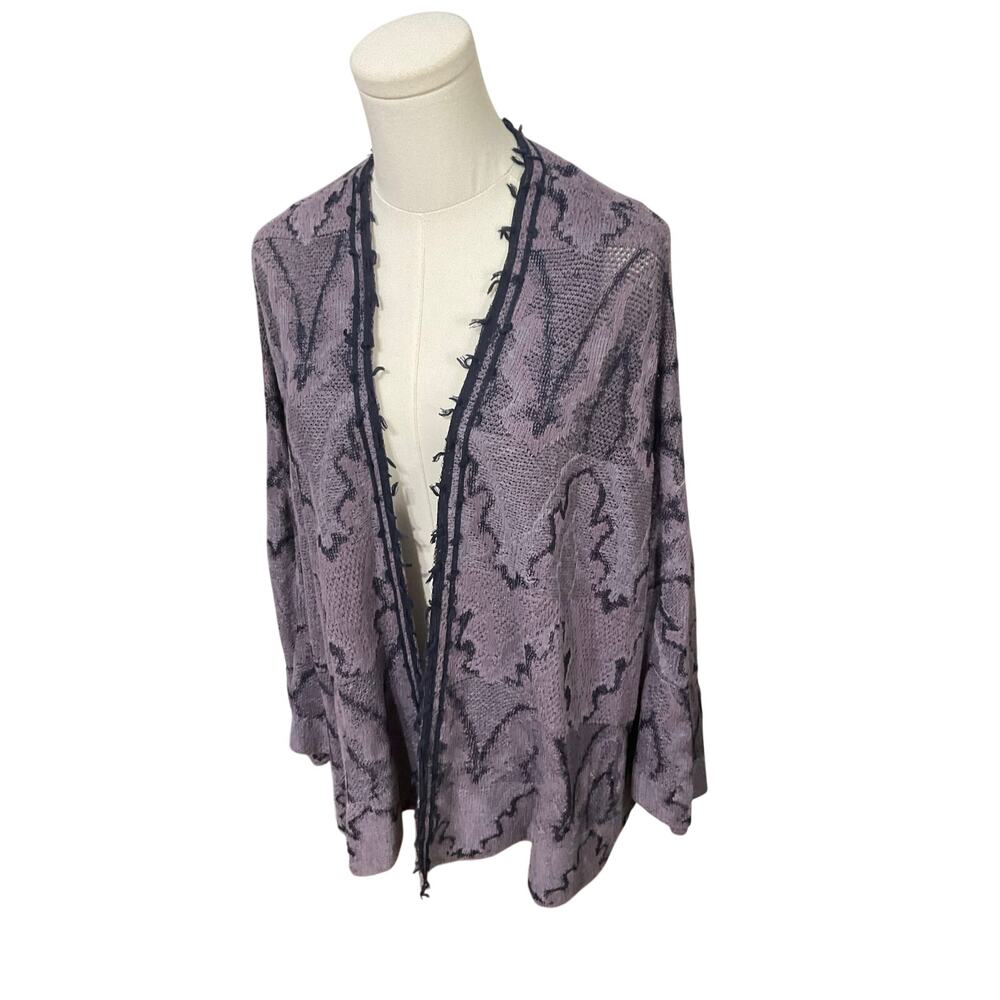 Free People Oversized Purple Kimono Cardigan Size Large Fringe Boho - Picture 3 of 6